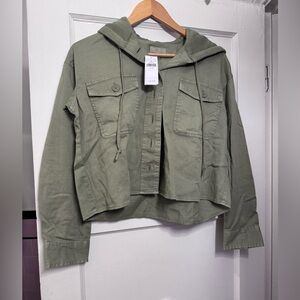 American Eagle Olive Green Cropped Cargo Hooded Jacket